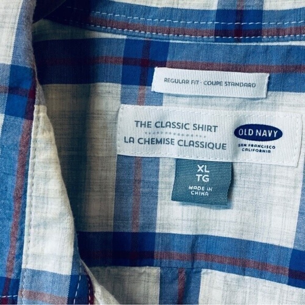 Old‎ Navy Men’s Plaid Button Down Shirt, Size XL, White Blue* - Picture 3 of 6